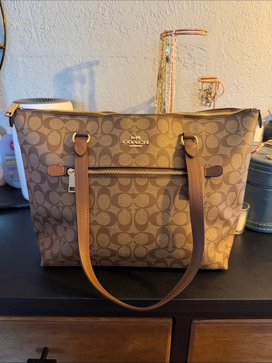 Coach Handbags - Coach Brown Signature Canvas Tote with Tan Leather Trim